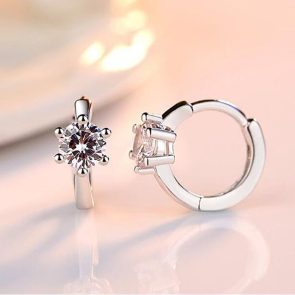 NEW 925 Sterling Silver Diamond Hoop Earrings - Picture 7 of 7